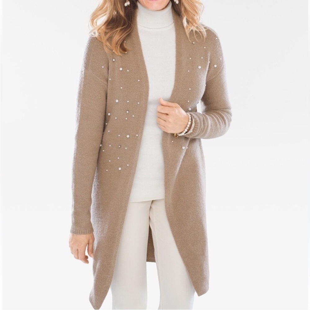 NWT Chico's Scattered Pearl Open Front Duster Sweater Size Small